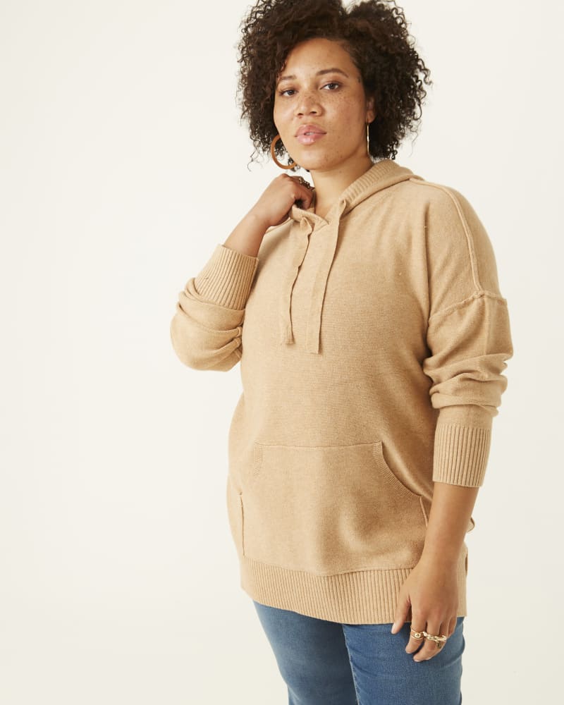 Front of plus size Keira Knit Drawstring Hoodie by Meri Skye | Dia&Co | dia_product_style_image_id:177574